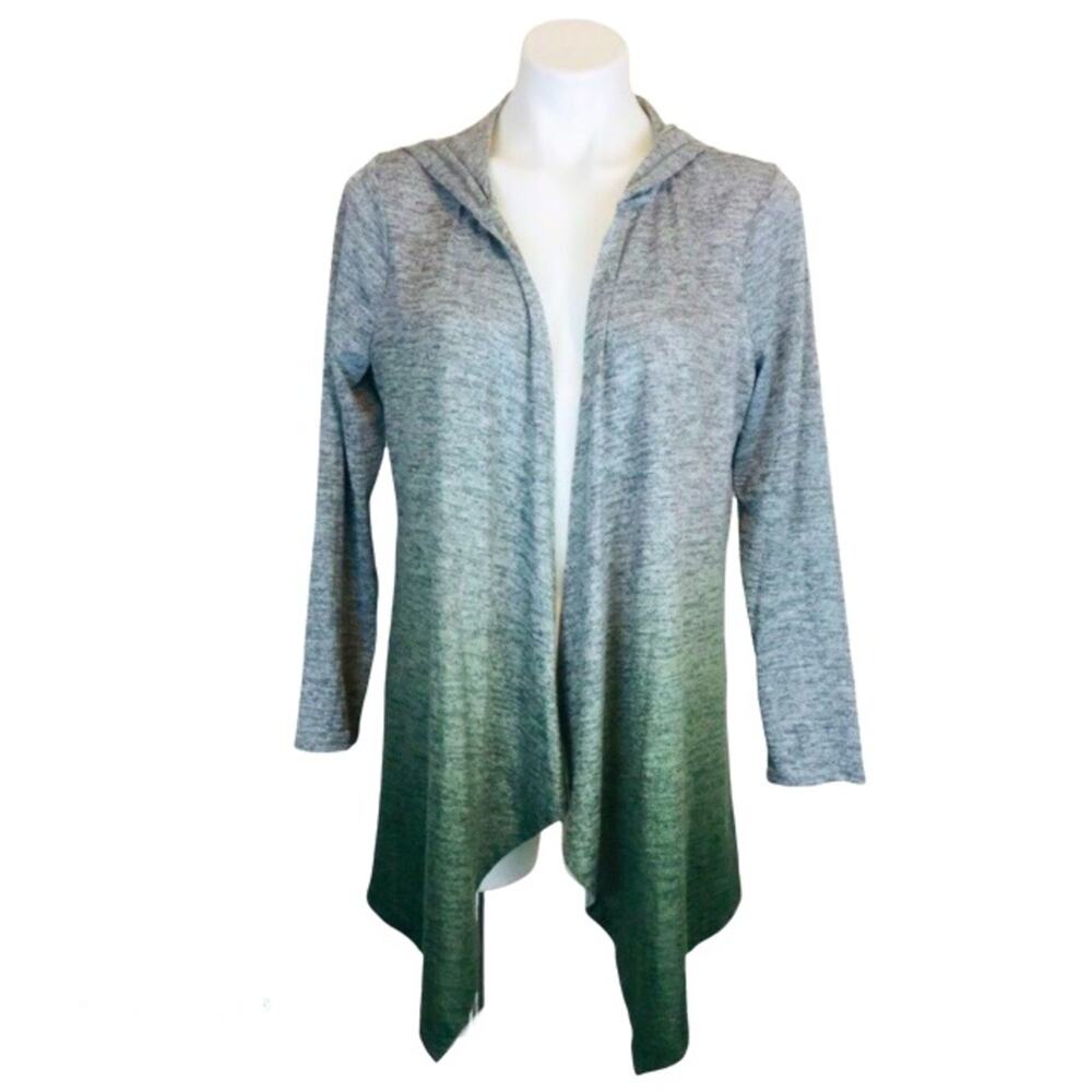 Style & Co Ombre Gray Forest Green  Cardigan with Hoodie